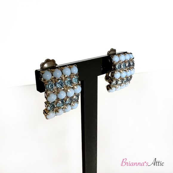 Vintage Designer Elegant Blue Crystal and Perl Stones Fancy Earrings for women - Picture 5 of 8